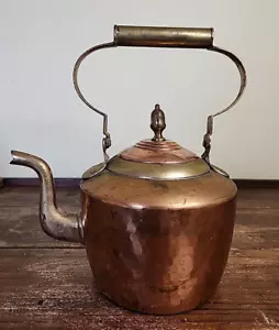 Vintage Old Dutch Copper Kettle Tin Lined Brass Handle & Spout Hammered Finish - Picture 1 of 14