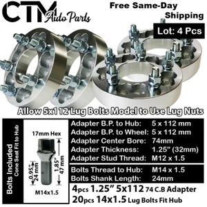 4Pc 1.25" THICK 5x112mm WHEEL SPACER ADAPTER KIT CONVERT MERCEDES BOLT TO NUT - Picture 1 of 4