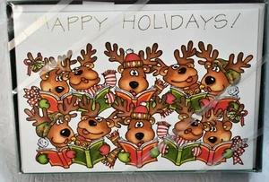 Tarjetas de Navidad cantando renos vintage - Imagen 1 de 5