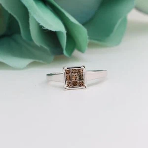 Cluster Princess Cut Cognac Diamond Ring 10K White Gold 0.40 TW Size 7 - Picture 1 of 7