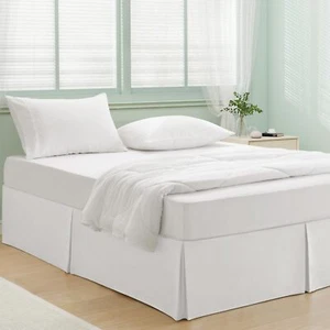 White Wrap Around Bed Skirt for Full Size Bed - with 14 Inch Drop Microfiber ... - Picture 1 of 7