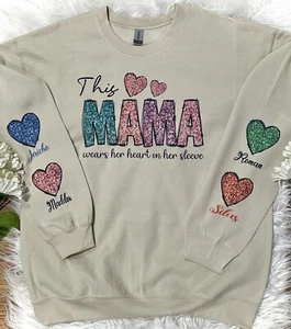 This Mama Wears Her Heart On Her Sleeve Sweatshirt S M L Xl 2xl 3xl - Picture 1 of 1