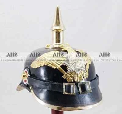 Casco Pickelhaube Cuero con Puntas Imperial Prusiano Diseño Alemán Regalo de Halloween Foto 1 de 4