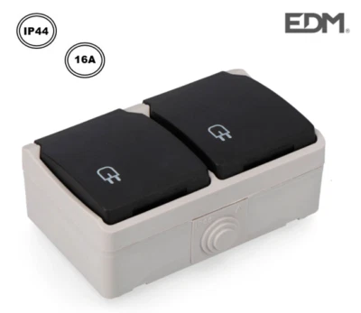 DOPPIA PRESA FRANCO TEDESCA SCHUKO CON COPERCHIO DA ESTERNO PROT. IP44-16A "EDM"