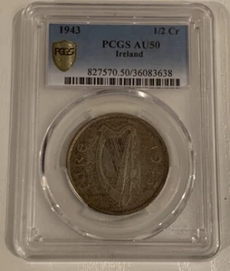 1943 Irish half crown PCGS AU50 Cert. Rare Collectable Only 500 Known Surviving - Picture 1 of 8