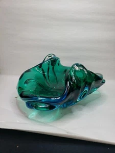 Vintage Murano Glas blau türkis Aschenbecher Zigarre geschoren Mancave Original Etikett - Bild 1 von 13