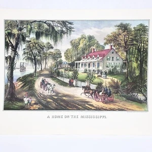 A Home On The Mississippi 1952 Lithograph Print Currier & Ives 13 1/2" × 8 1/2" - Picture 1 of 10