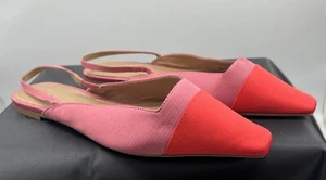 ASOS Design Shoes Womens 5 Locket Square Toe Ballet Flats Pink/Red Leather - Picture 1 of 8