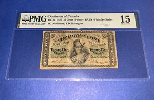 PMG Dominion of Canada 25 Cents Banknote 1870 Choice Fine DC-1c p 8a - Picture 1 of 8