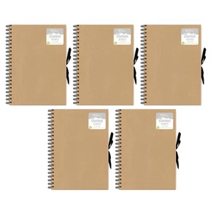 5 x A4 Scrapbook 40 Sheets Photo Album Kraft Paper Spiral Bound with Ribbon Tie - Picture 1 of 10