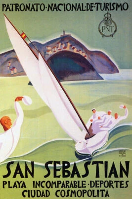 SAN SEBASTIAN SPAIN SAILBOAT SPEED SAILING SPORT TRAVEL VINTAGE POSTER REPRO - Image 1 of 3