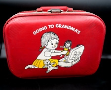 Going to Grandma's Small Red Suitcase Vintage 1960s Child's Luggage Hard Shell