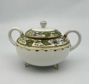 Antique Nippon Porcelain Sugar Bowl Moriage with Gold Accents - Picture 1 of 7