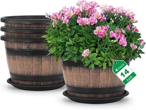 Large 4 x 14 inch plastic plant pot with drainage holes and 5 gallon saucer - Picture 1 of 7