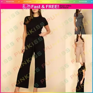 Womens Loungewear Short Sleeve 2 Piece Relaxed Fit Top And Wide-leg Pants Set - Picture 1 of 19