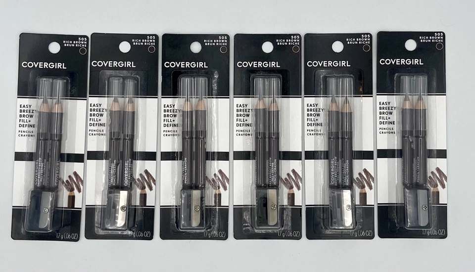 6 PACK - CoverGirl Easy Breezy Brow Fill+Define Eyebrow Pencil # 505 Rich Brown - Image 1 of 3