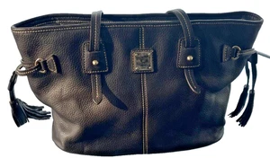 Dooney & Bourke Dark Brown Pebbled Leather Davis Tassel Shopper Tote Bag - Picture 1 of 24