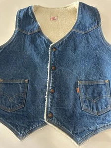 VINTAGE Levis Sherpa Weste Herren Large Denim Jeans Orange Tab Top! - Bild 1 von 16