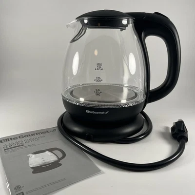 Elite Gourmet EKT1001 1L Glass Electric Kettle Cordless 360° Base New - Image 1 of 4
