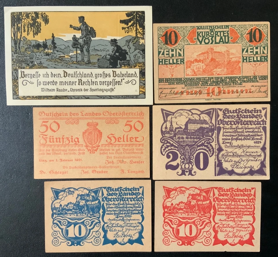 1920’s AUSTRIA PAPER MONEY - LOT OF 6 NOTGELDS! - Image 1 of 2