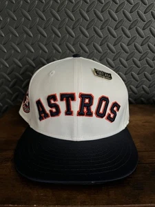 Houston Astros New Era 59Fifty Retro White Blue Satin Hat Gold Pin Sz 7 1/8 - Picture 1 of 5
