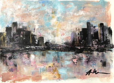 PINTURA ROBLE PAISAJE URBANO EXPRESIONISMO ABSTRACTO 9 X 12 FIRMADA ORIGINAL  Foto 1 de 4