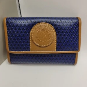 Liz Claiborne Vintage 80’s y2k Navy Blue Brown Leather Tri-fold Key & Wallet 1983 - Bild 1 von 8