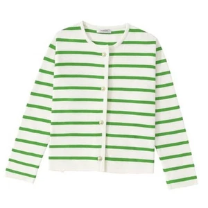 Women's Striped Cardigan Sweater Trendy Long Sleeve Button Medium Green+white - Picture 1 of 7