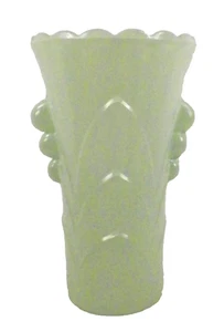Grüne Vitrock Blumenvase Depression Glas Anchor Hocking gepresst Vintage schön - Bild 1 von 5