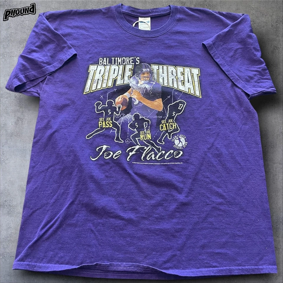 Camisa Baltimore Ravens Para Hombres XL Púrpura NFL Fútbol Joe Flacco 5 Gráfico Gildan Foto 1 de 4