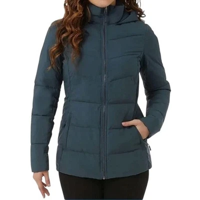 32 Degrees Heat Womens Blue Hooded 4-Way Stretch Puffer Winter Jacket Small - Image 1 of 4
