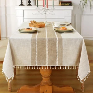 Rustic Tablecloth Cotton Linen Waterproof Tablecloth Burlap Table Cloths for ... - Picture 1 of 8