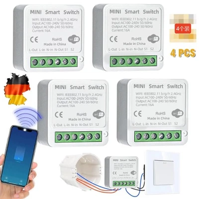 4PCS WiFi Switch Modul DIY Schalter Relais 16A Alexa Wlan Tuya Smart Life DE - Bild 1 von 4