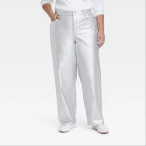 Jeans holgados para mujer tiro medio años 90 metálicos, lavados, hilo universal - Imagen 1 de 9