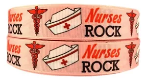 Nurses Rock Themed 1" Wide Repeat Ribbon Sold in Yard Lots - Picture 1 of 1