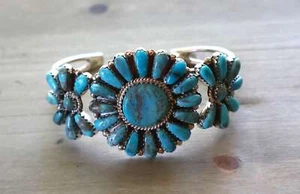 New Navajo Cuff by D. Benally Kingman Turquoise & Sterling 23 grams 6 5/8"wearab - Picture 1 of 8