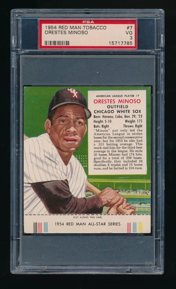 1954 RED MAN TOBACCO #7 ORESTES MINNIE MINOSO PSA 3 WHITE SOX HOF - Image 1 of 2