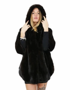 Mahogany mink cape in transverse processing 50 side slits cap - Foto 1 di 6