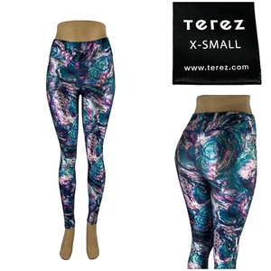 Terez Damen XS Leggings hoher Glanz mehrfarbig Polyester Stretch Galaxy Yoga gebraucht, in einwandfreiem Zustand - Bild 1 von 11