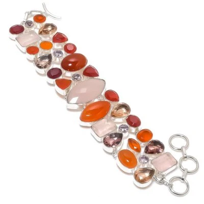 Regalo para Best Friend Pulsera de Cuarzo Rosa, Piedras Preciosas de Cornalina 7-8" V619 Foto 1 de 4