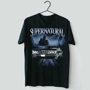 1967 Chevy Imapala Supernatural Fan Black Blue Unisex Heavy Cotton T Shirt - Picture 1 of 7