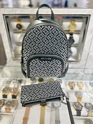 Mochila de viagem Michael Kors Jaycee média moda + carteira preta com zíper duplo - Imagem 1 de 4
