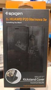 Huawei P20 Lite and Huawei Nova 3e Leather Flip Wallet Case Black - Picture 1 of 2