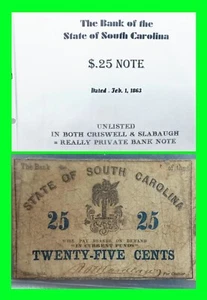 Uncommon 1863 25c The Bank Of The State Of South Carolina Note - Scarce - VHTF - Picture 1 of 5