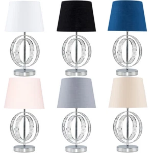 Table Lamp Chrome Hoop Base Living Room Bedroom Home Light Large Shade LED Bulb - Picture 1 of 60