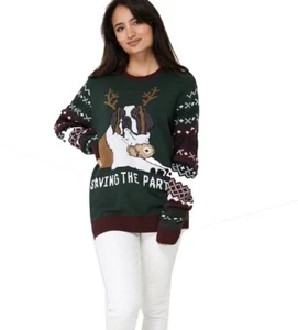 Unisex grün Weihnachten Strick Hund Print Pullover Xmas Neuheit Sweater - Bild 1 von 4
