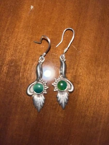 orecchini vintage con giada verde argento 925 - Foto 1 di 4