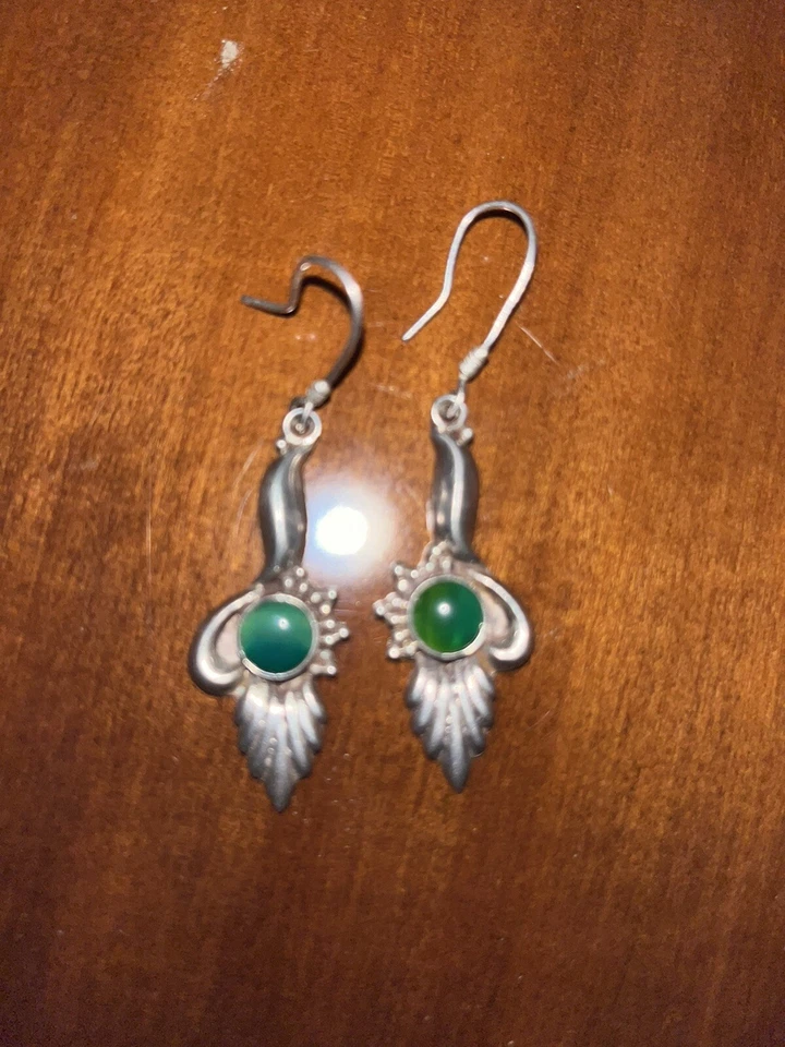 orecchini vintage con giada verde argento 925 - Immagine 1 di 4