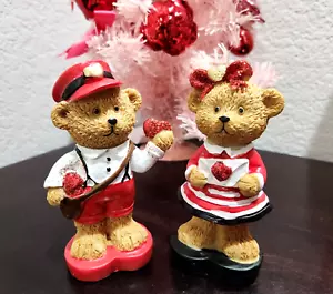 Valentines Day Bears Couple Boy Girl Resin Tabletop Mantle Home Decor Set 4.5" - Picture 1 of 3