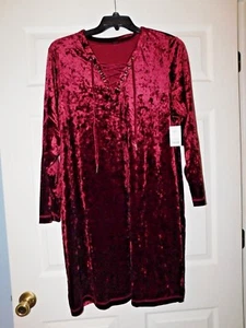 City Streets Size 2X and Size 3X, NWT Draw String Crushed Velvet Wine Dresses - Picture 1 of 6